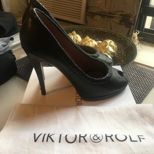 Viktor & Rolf Lambskin Black Peeptoe Heels